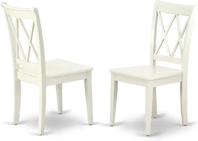 Main image of East West Furniture CLC-LWH-W Clarksville Dining Room Chairs - Double Cross Back Wood Seat Chairs, Set of 2, Linen White