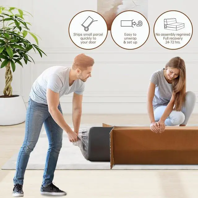 Alt view image 5 of 7 - Fold Sofa Bed Couch Twin Size with Pillow Memory Foam Convertible Sleeper Chair Bed Futon Lazy for Living Room/Home Office/Guest Beds/Apartment/Upstairs Loft,Dark Gray