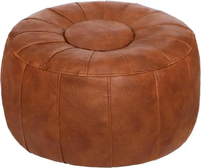 Main image of Thgonwid Unstuffed Moroccan Storage Pouf Foot Stool Ottoman Seat Handmade Faux Leather Bean Bag Floor Chair Foot Rest for Living Room, Bedroom or Balcony (Light Brown)