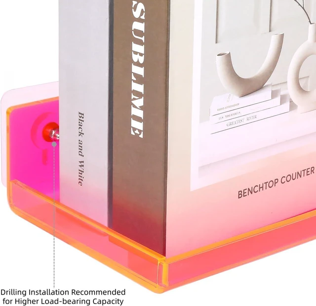 Alt view image 5 of 7 - Floating Shelves for Wall Acrylic Wall Shelves for Bedroom Bathroom Living Room Kitchen 16.5X5.5'', Pack of 2, Neon Pink
