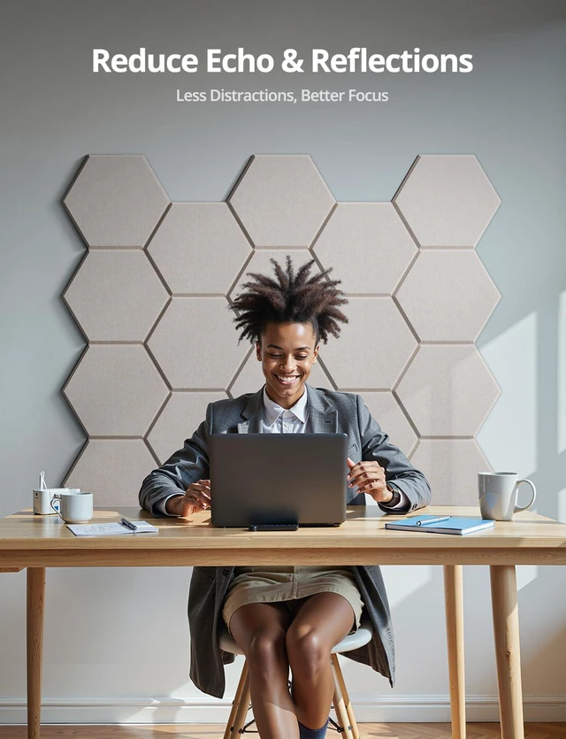 Alt view image 7 of 7 - Kuchoow Hexagon Acoustic Wall Panels Sound Absorbing Self Adhesive Tiles