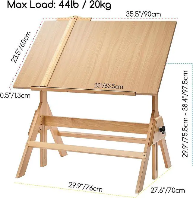 Alt view image 3 of 7 - MEEDEN Wood Drafting Table & Stool: 35.5" x 23.5" Art Desk and Stool Set
