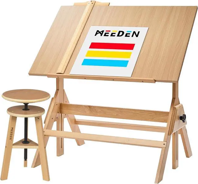 Main image of MEEDEN Wood Drafting Table & Stool: 35.5" x 23.5" Art Desk and Stool Set