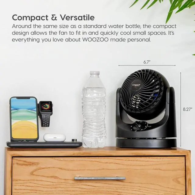 Alt view image 3 of 7 - IRIS USA WOOZOO Desk Fan, Oscillating Table Air Circulator, 3 Speeds, 32ft Max Air Distance, 112° Adjustable Tilt, 27.5db Low Noise Motor, Small Fan for Bedroom, Office, Dorm, Black