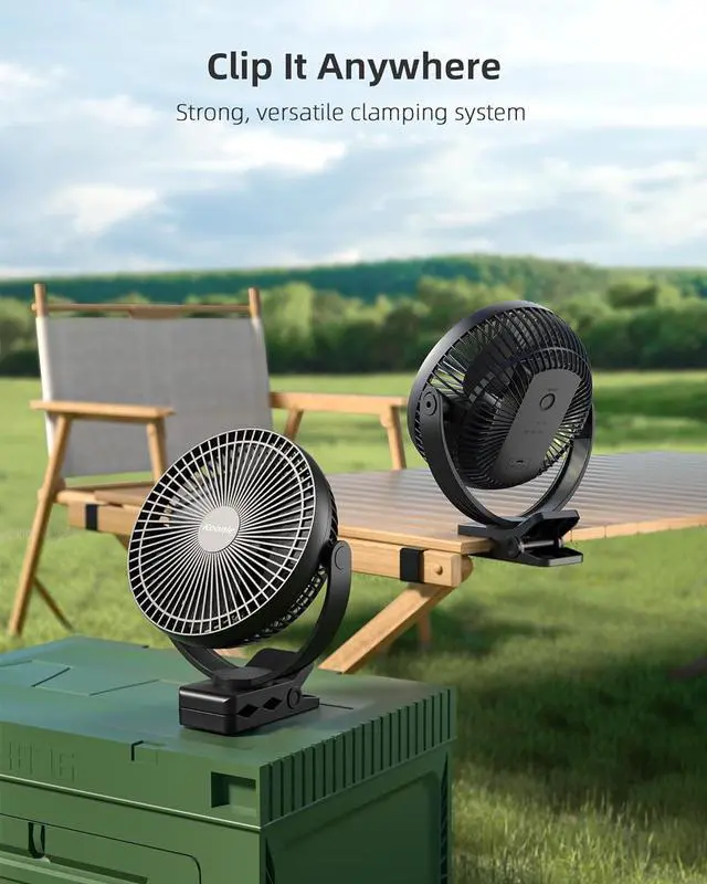 Alt view image 6 of 7 - Koonie 10000mAh Clip on Fan Rechargeable, 8-Inch Battery Operated Desk Fan, USB Fan with 4 Speeds, Strong Airflow Sturdy Clamp for Golf Cart Office Desk Outdoor Travel Camping Tent Gym Treadmill,Black