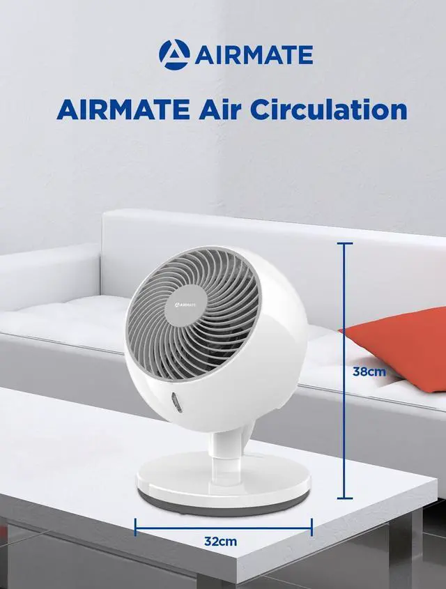 Alt view image 3 of 7 - AIRMATE Large Oscillating Fans for Bedroom, Silent Bedroom Fan with Remote, Cooling Living Room Fan with Timer, 10 Speeds, DC motor Electric Fan for Living Room, Dorm, Office (White)