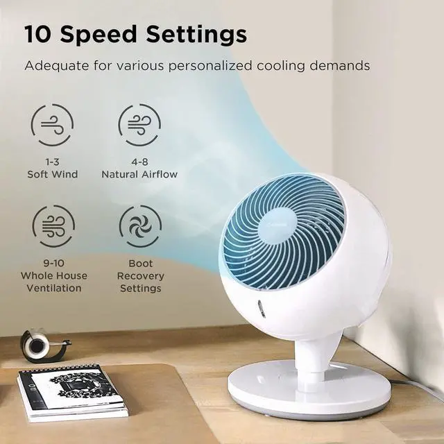 Alt view image 4 of 7 - AIRMATE Large Oscillating Fans for Bedroom, Silent Bedroom Fan with Remote, Cooling Living Room Fan with Timer, 10 Speeds, DC motor Electric Fan for Living Room, Dorm, Office (White)