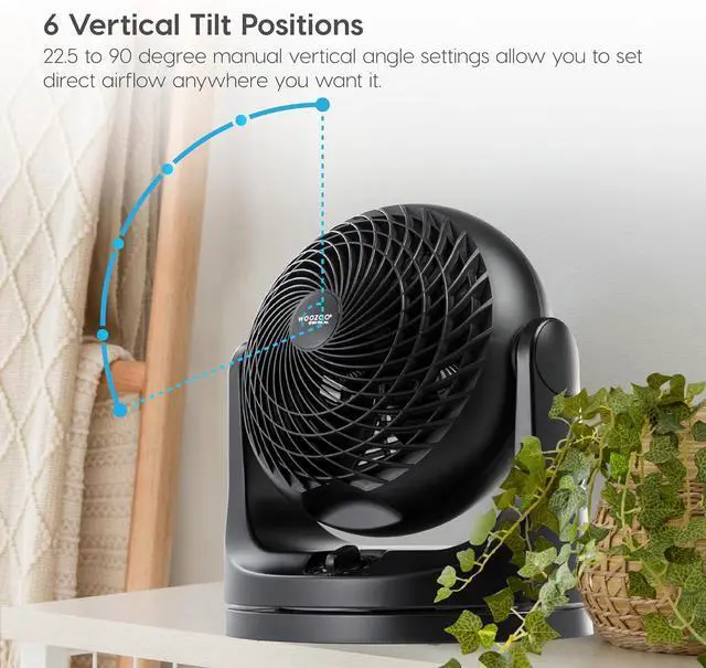Alt view image 4 of 7 - IRIS USA WOOZOO Desk Fan with Remote, Oscillating Table Air Circulator, 3 Speeds, 52ft Max Air Distance, 112° Adjustable Tilt, Low Noise Motor, Small Fan for Bedroom, Office, Dorm, Black