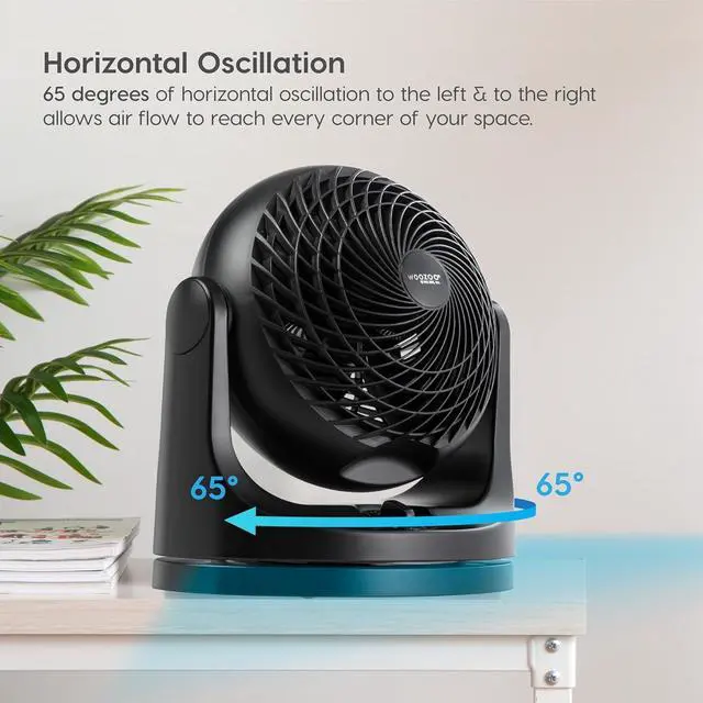 Alt view image 3 of 7 - IRIS USA WOOZOO Desk Fan with Remote, Oscillating Table Air Circulator, 3 Speeds, 52ft Max Air Distance, 112° Adjustable Tilt, Low Noise Motor, Small Fan for Bedroom, Office, Dorm, Black