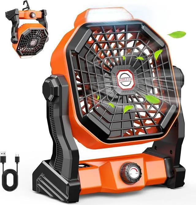 Main image of Portable Fan Rechargeable, 10400mAh Battery Operated Powered Fan, Outdoor Camping Fan with Light & Hook, Personal USB Desk Fan, for Bedroom, Table, Home, Office, Tent, Travel