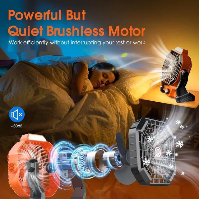 Alt view image 3 of 7 - Portable Fan Rechargeable, 10400mAh Battery Operated Powered Fan, Outdoor Camping Fan with Light & Hook, Personal USB Desk Fan, for Bedroom, Table, Home, Office, Tent, Travel