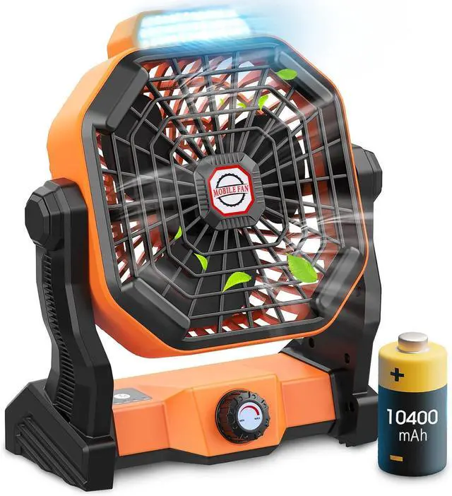 Alt view image 4 of 7 - Portable Fan Rechargeable, 10400mAh Battery Operated Powered Fan, Outdoor Camping Fan with Light & Hook, Personal USB Desk Fan, for Bedroom, Table, Home, Office, Tent, Travel