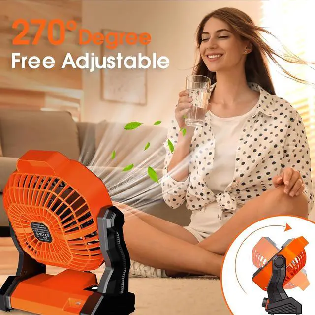 Alt view image 6 of 7 - Portable Fan Rechargeable, 10400mAh Battery Operated Powered Fan, Outdoor Camping Fan with Light & Hook, Personal USB Desk Fan, for Bedroom, Table, Home, Office, Tent, Travel