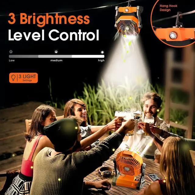 Alt view image 5 of 7 - Portable Fan Rechargeable, 10400mAh Battery Operated Powered Fan, Outdoor Camping Fan with Light & Hook, Personal USB Desk Fan, for Bedroom, Table, Home, Office, Tent, Travel