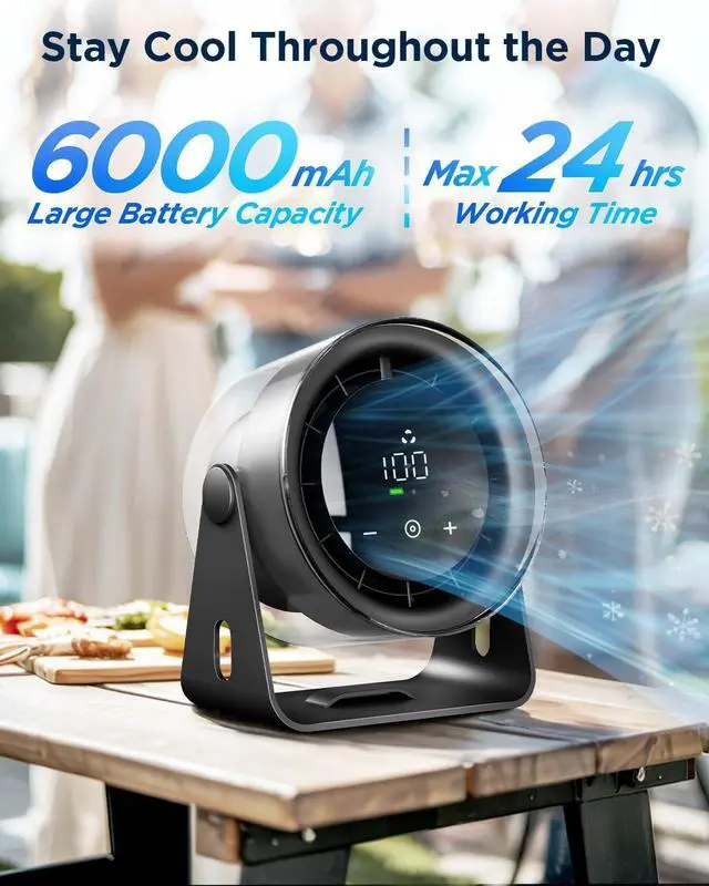 Alt view image 3 of 7 - EasyAcc Desk Fan Wall-Mounted Fans 6000mAh, Max 24 Hours Work Time, 16 ft Powerful Airflow, 100 Speeds, Memory Function, 120° Tilt Portable Small Oscillating fan for Office Bedroom Kitchen Table Fan