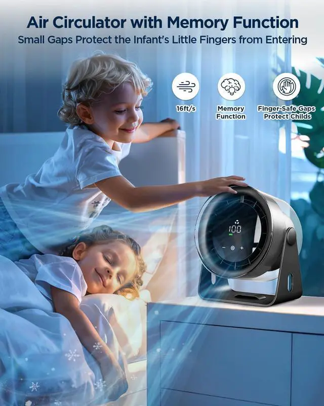 Alt view image 6 of 7 - EasyAcc Desk Fan Wall-Mounted Fans 6000mAh, Max 24 Hours Work Time, 16 ft Powerful Airflow, 100 Speeds, Memory Function, 120° Tilt Portable Small Oscillating fan for Office Bedroom Kitchen Table Fan