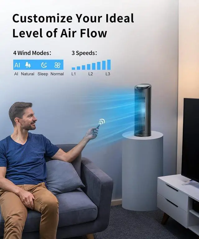 Alt view image 2 of 7 - Tower Fan for Bedroom, 23ft/s Quiet Cooling Fan, 70° Oscillating Floor Fan with Remote,Led Display,4 Speed Options,4 Modes,12Timer,13Inch Bladeless Portable Table Fan (13-Remote, Black)