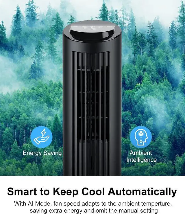 Alt view image 4 of 7 - Tower Fan for Bedroom, 23ft/s Quiet Cooling Fan, 70° Oscillating Floor Fan with Remote,Led Display,4 Speed Options,4 Modes,12Timer,13Inch Bladeless Portable Table Fan (13-Remote, Black)