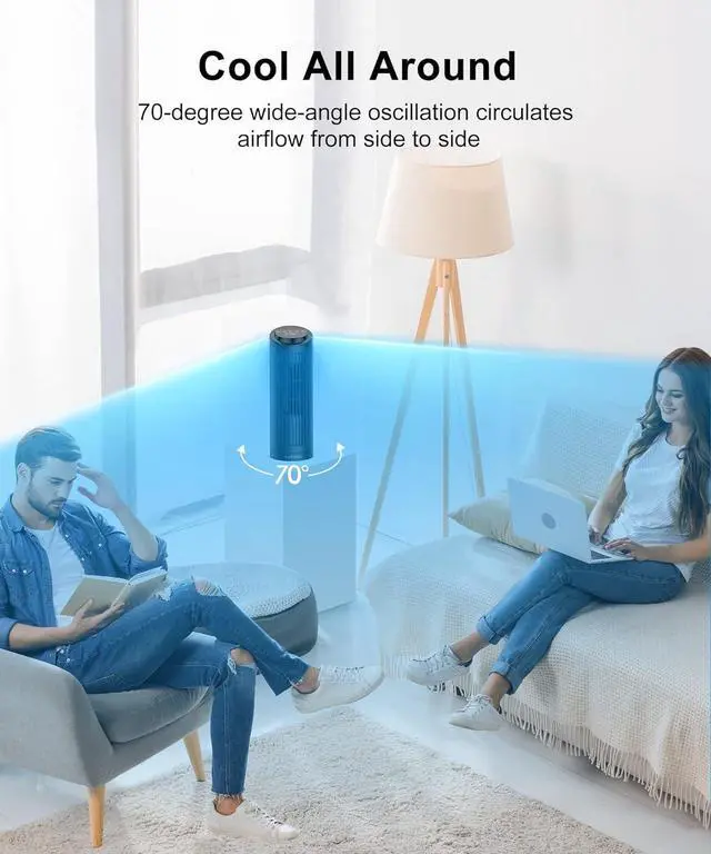 Alt view image 6 of 7 - Tower Fan for Bedroom, 23ft/s Quiet Cooling Fan, 70° Oscillating Floor Fan with Remote,Led Display,4 Speed Options,4 Modes,12Timer,13Inch Bladeless Portable Table Fan (13-Remote, Black)