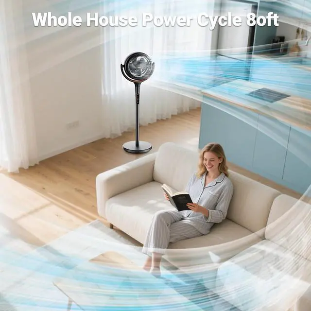 Alt view image 4 of 7 - Standing Fan for Bedroom, Omni-directional Oscillating Fan,Quiet Floor Fan with DC Motor, 80ft Pedestal Fans for Home with Remote, 12H Timer, 8 Speeds, 3 Modes, Adjustable Height