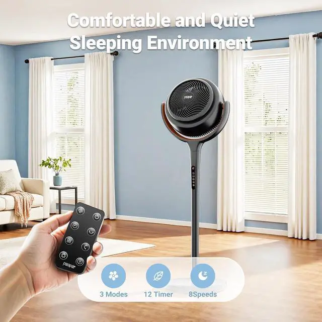 Alt view image 5 of 7 - Standing Fan for Bedroom, Omni-directional Oscillating Fan,Quiet Floor Fan with DC Motor, 80ft Pedestal Fans for Home with Remote, 12H Timer, 8 Speeds, 3 Modes, Adjustable Height