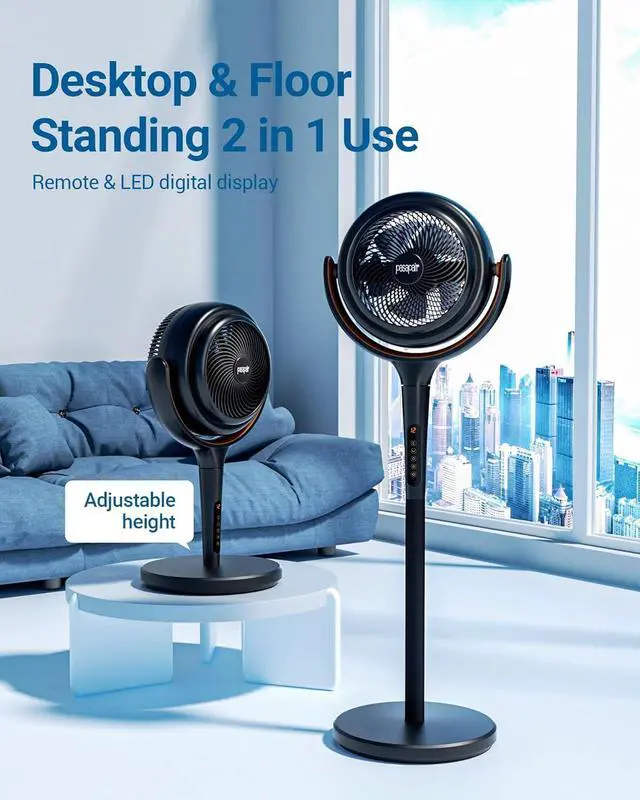 Alt view image 6 of 7 - Standing Fan for Bedroom, Omni-directional Oscillating Fan,Quiet Floor Fan with DC Motor, 80ft Pedestal Fans for Home with Remote, 12H Timer, 8 Speeds, 3 Modes, Adjustable Height