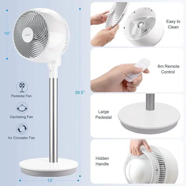 Alt view image 6 of 7 - AIRMATE Standing Fan with 12 Speeds, Cooling Fans for Bedroom with 12H Timer, 80°+ 90° Oscillating Electric Fan with Remote, Pedestal Fan with Silent, Air Circulator Fan for Home, Office, Dorm(White)