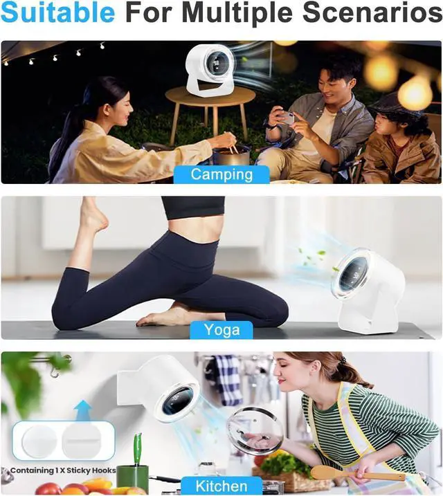 Alt view image 2 of 7 - DURBESTER Small Desk Fan, 28dB Ultra-Quiet Desktop Air Circulator with 115° Adjustable Tilt, 100 Speeds, Rechargeable Battery, USB-Powered, Portable for Bedroom, Office, Kitchen, Travel -White