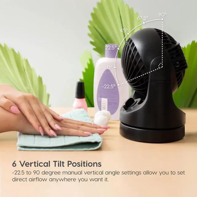 Alt view image 5 of 7 - IRIS USA WOOZOO Desk Fan, Oscillating Table Air Circulator, 3 Speeds, 32ft Max Air Distance, 112° Adjustable Tilt, 27.5db Low Noise Motor, Small Fan for Bedroom, Office, Dorm, Black