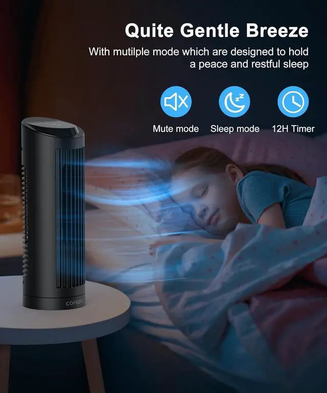 Alt view image 5 of 7 - Tower Fan for Bedroom, 23ft/s Quiet Cooling Fan, 70° Oscillating Floor Fan with Remote,Led Display,4 Speed Options,4 Modes,12Timer,13Inch Bladeless Portable Table Fan (13-Remote, Black)