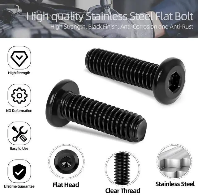 Alt view image 3 of 5 - 30 PCS 1/4"-20 x 1-1/4" Flat Head Socket Cap Screws Bolts, Flat Round Head Furniture Allen Bolts, Stainless Steel 304, Full Thread, Black Coating, Screwdriver Bit Included