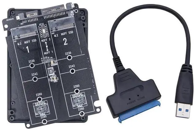 Alt view image 3 of 3 - JAENFONG FOR Dual M.2 to SATA 3.0 Adapter M2 NGFF SATA Protocol SSD B Key to SATA 3.0 6Gbps Converter Board Shell with SATA3 to USB 3.0 Cable