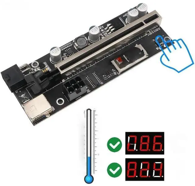 Alt view image 2 of 3 - JAENFONG FOR PCIE Riser 009S Plus Riser PCI E PCI Express X1 to X16 Dual 6Pin for Graphic Card GPU w/ Temperature Sensor