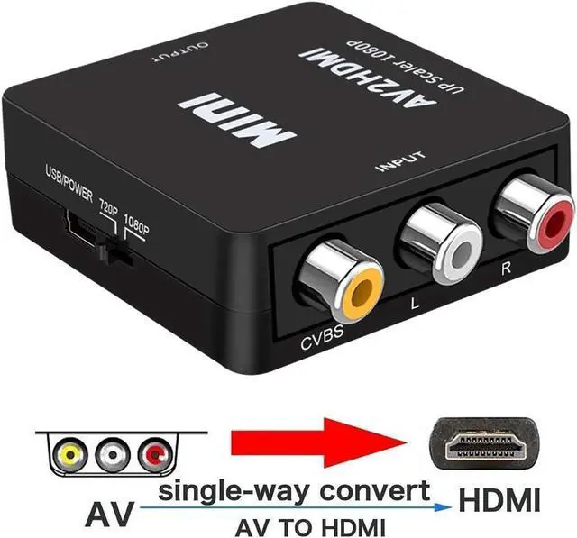 Main image of JAENFONG RCA to HDMI, AV to HDMI, 1080P Mini RCA Composite CVBS AV to HDMI Video Audio Converter Adapter Supporting PAL/NTSC with USB Cable for PC Laptop Xbox PS4 PS3 TV STB VHS VCR DVD-Black