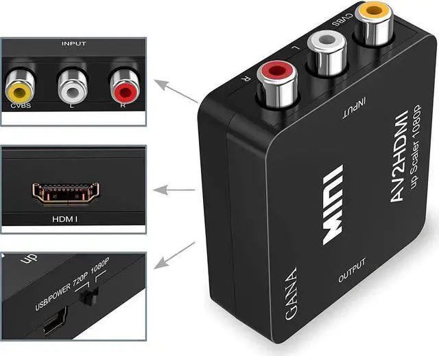 Alt view image 3 of 3 - JAENFONG RCA to HDMI, AV to HDMI, 1080P Mini RCA Composite CVBS AV to HDMI Video Audio Converter Adapter Supporting PAL/NTSC with USB Cable for PC Laptop Xbox PS4 PS3 TV STB VHS VCR DVD-Black