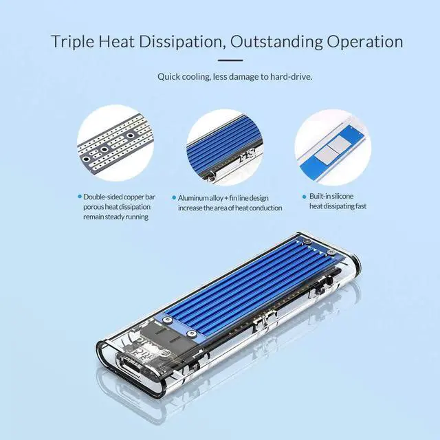 Alt view image 7 of 7 - JAENFONG USB3.1 Type-C to NVMe M.2 Mobile Hard Disk Box 10Gbps M.2 SSD Enclosure M-Key External Case Upgrade Version with USB3.1 Type-A to Type-C & Type-C to Type-C Cable (Blue)