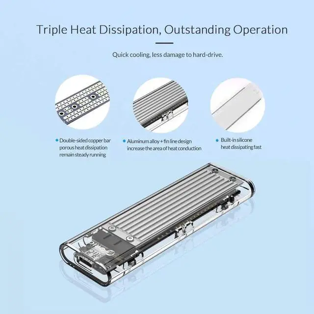 Alt view image 6 of 7 - JAENFONG USB3.1 Type-C to NVMe M.2 Mobile Hard Disk Box 10Gbps M.2 SSD Enclosure M-Key External Case Upgrade Version with USB3.1 Type-A to Type-C & Type-C to Type-C Cable (Silver)
