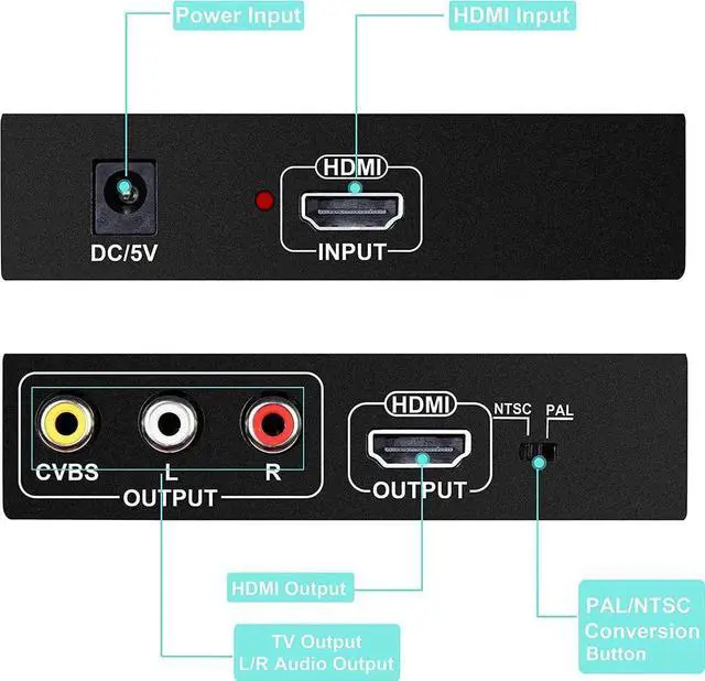 Alt view image 3 of 7 - JAENFONG HDMI to HDMI and AV/RCA Converter Support 1080P, PAL, NTSC, HDMI to HDMI+3RCA CVBS AV Composite Video Audio Adapter/Splitter, with Power Adapter for HD TV and Older TV