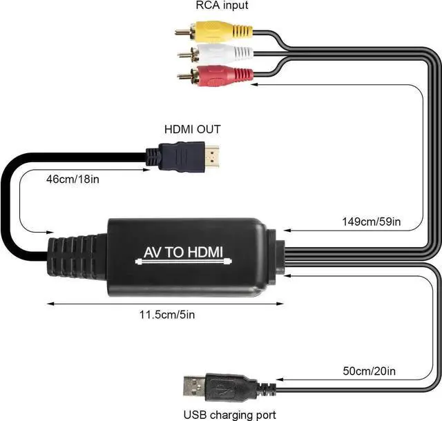 Alt view image 7 of 7 - JAENFONG RCA to HDMI Converter, Composite to HDMI Adapter, Male AV to HDMI Converter Support 1080P PAL/NTSC Compatible with PS one, PS2, PS3, STB, Xbox, VHS, VCR, Blue-Ray DVD Players