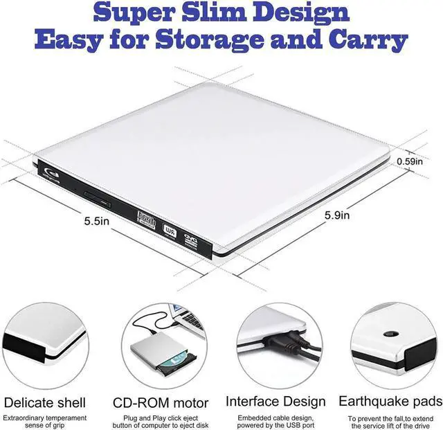 Main image of JAENFONG Aluminum External DVD Blu-Ray Burner Player Drive USB 3.0 Type-C CD DVD +/-RW Optical Drive Slim CD/DVD ROM Rewriter Writer Reader Portable for Laptop Desktop MacBook Mac OS Windows, Silver