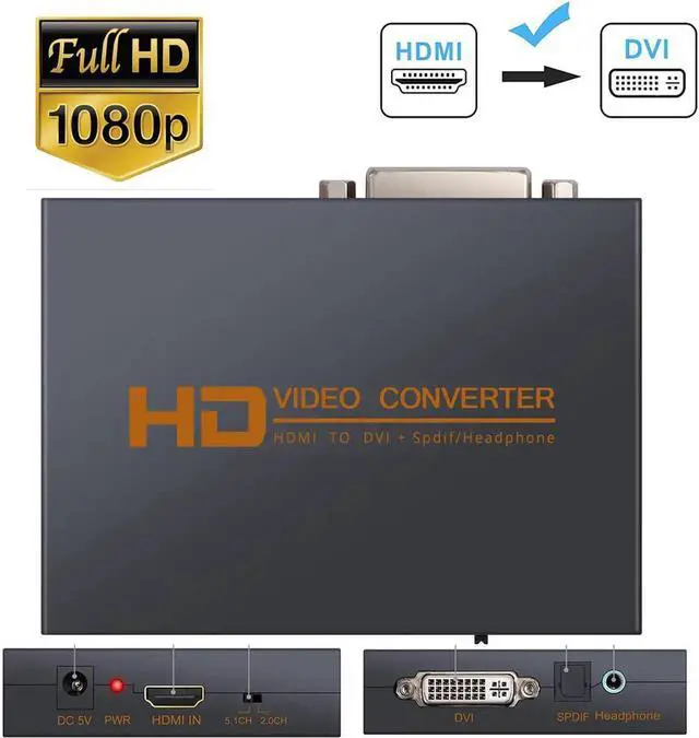 Main image of JAENFONG HDMI To DVI Audio Converter Optical TOSLINK SPDIF 3.5mm Jack Digital to Analog Audio Converter Video Adapter Support DTS AC3 LPCM/PCM ETC 2.0ch/5.1ch For PS3/4/XBOX