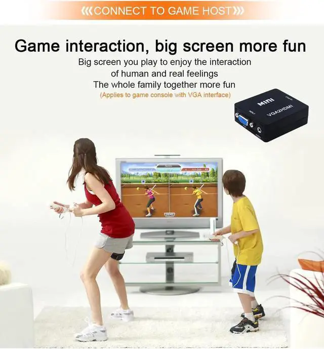 Alt view image 2 of 7 - JAENFONG VGA to HDMI, 1080P Full HD Mini VGA to HDMI Audio Video Converter Adapter Box with USB Cable and 3.5mm Audio Port Cable for Computer, Desktop, Laptop, PC, Monitor, Projector, HDTV - Black