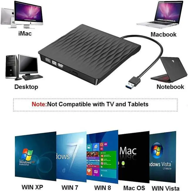Alt view image 7 of 7 - JAENFONG External CD DVD Drive USB 3.0 Type-C Portable CD/DVD ROM Drive Burner Rewriter for Windows Linux Mac Laptop Desktop, MacBook Pro/Air, iMac(SLS01), Black