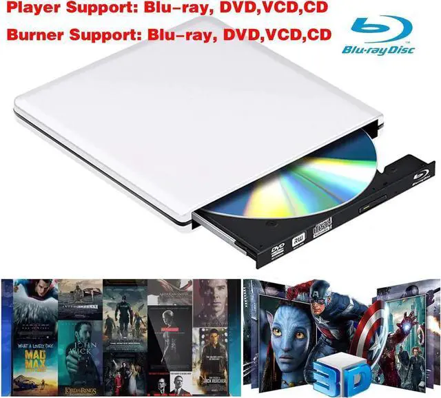 Alt view image 6 of 6 - JAENFONG Aluminum External Blu-Ray Burner Drive, USB 3.0 External DVD CD ROM Drive, USB-C External DVD Player, Portable DVD +/- RW Optical Drive for Laptop PC Computer MacBook OS Windows, Silver