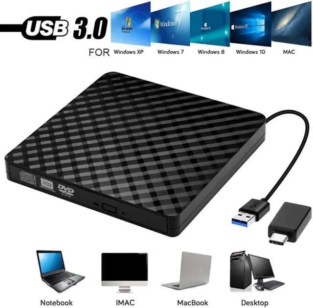 Main image of JAENFONG USB 3.0/USB-C External DVD Burner Writer Recorder CD/DVD ROM Player PC Optical Drive External DVD Drive Optical Drive