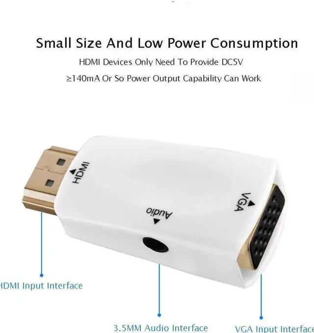 Alt view image 4 of 7 - JAENFONG  HDMI to VGA Converter Gold-Plated Active HD 1080P Female to Female Adapte with 3.5mm Audio for Computer, Desktop, Laptop, PC, Monitor, Projector, HDTV, Raspberry Pi, Xbox and More - White