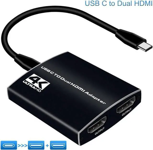 Main image of USB C to Dual HDMI Adapter, 4 in 1 Type C (Thunderbolt 3) to Dual HDMI Splitter Converter with 3.5mm Audio Port,Power Delivery for MacBook Pro/Air, Dell XPS 13/15, Chromebook, Galaxy S9/S8, Surface