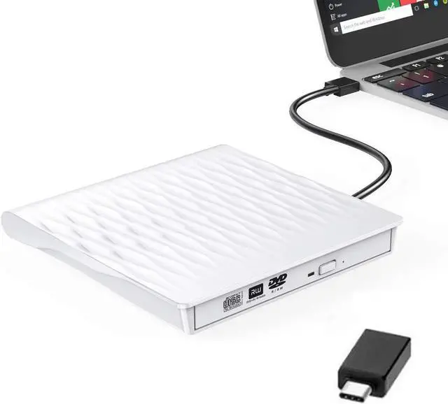 Main image of JAENFONG External CD DVD Drive, USB 3.0/Type-C Slim Protable External CD-RW Drive DVD-RW Burner Writer Player for Laptop Notebook PC Desktop Computer, Black, (SLS01) White