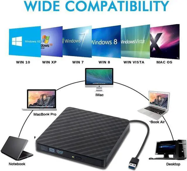 Alt view image 3 of 7 - JAENFONG PC Laptop External USB 3.0/USB-C DVD RW CD Writer Portable Optical Drive Burner Reader Player Tray