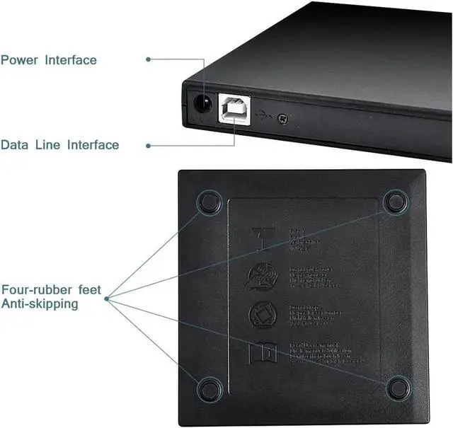 Alt view image 5 of 7 - JAENFONG External CD DVD Drive, USB 2.0 Slim Protable External CD-RW Drive DVD Player for Laptop Notebook PC Desktop Computer, , (KBDVD001) Black